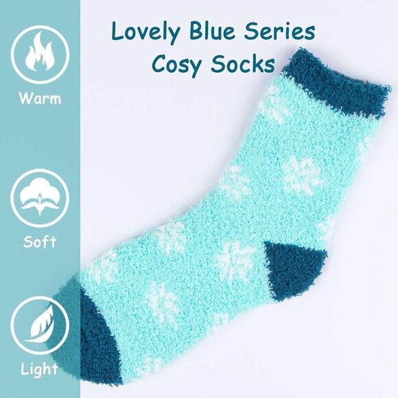 3 Pairs Women’s Fuzzy Cozy Slipper Socks Winter Warm Soft Plush Blue Size 9-11 - Picture 6 of 14